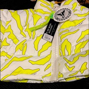 NWT Grimey Jacket Hot Brand Beige with Fluorescent Green/Yellow crisscut design